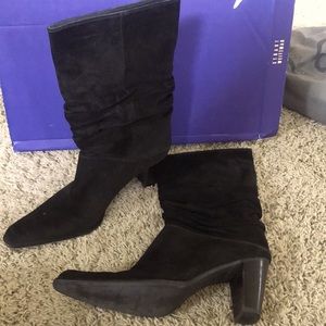 Vintage (‘80s) Stuart Weitzman black suede slub boots